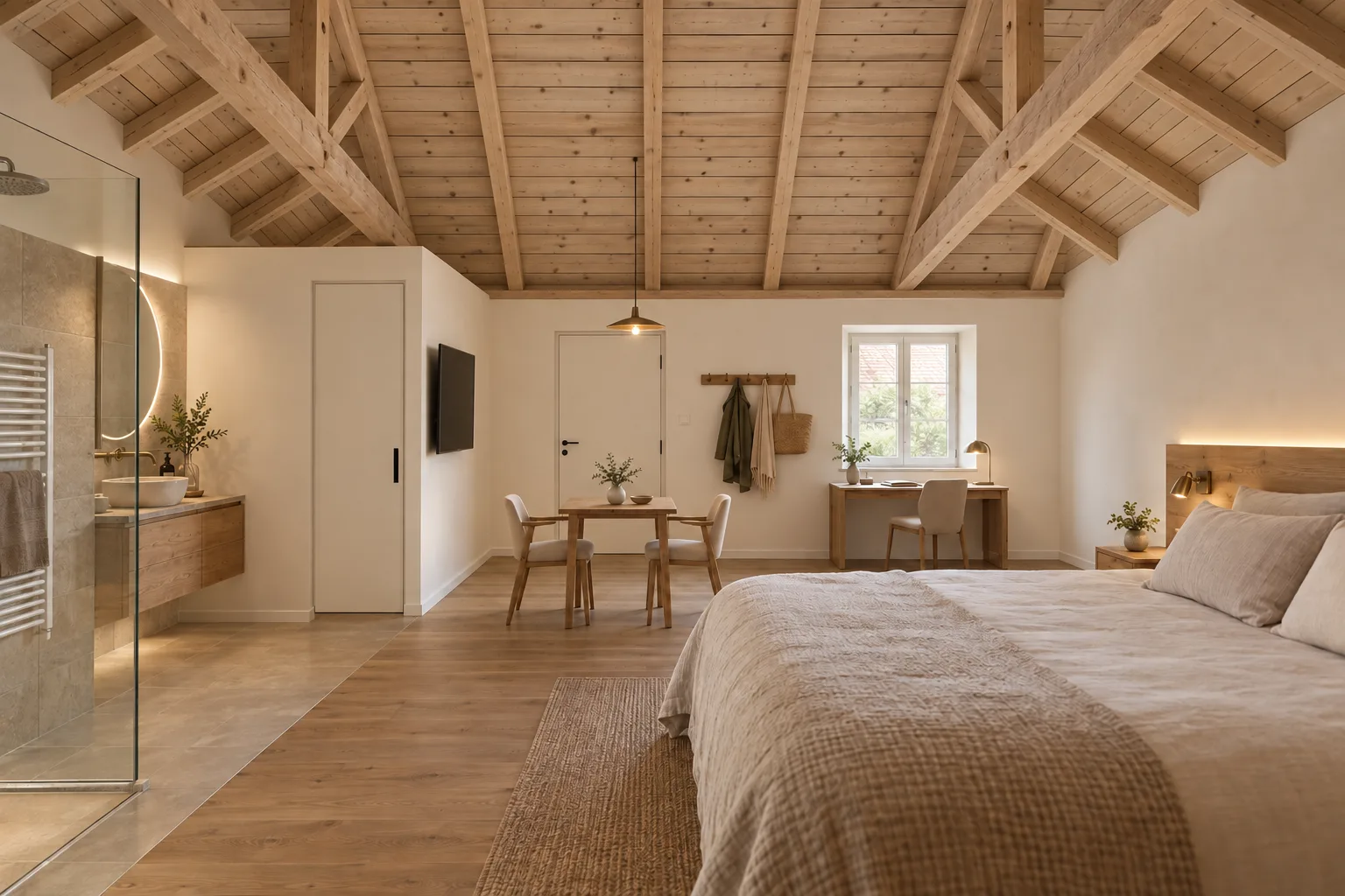 V5 Open badkamer (loft), vanaf het bed